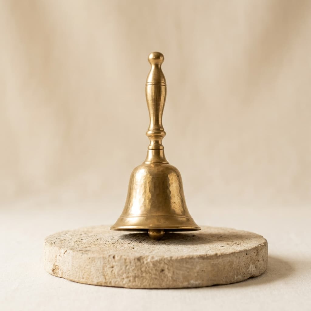 KHA Handcrafted Brass Chime Bell acoustic meditation bell on limestone