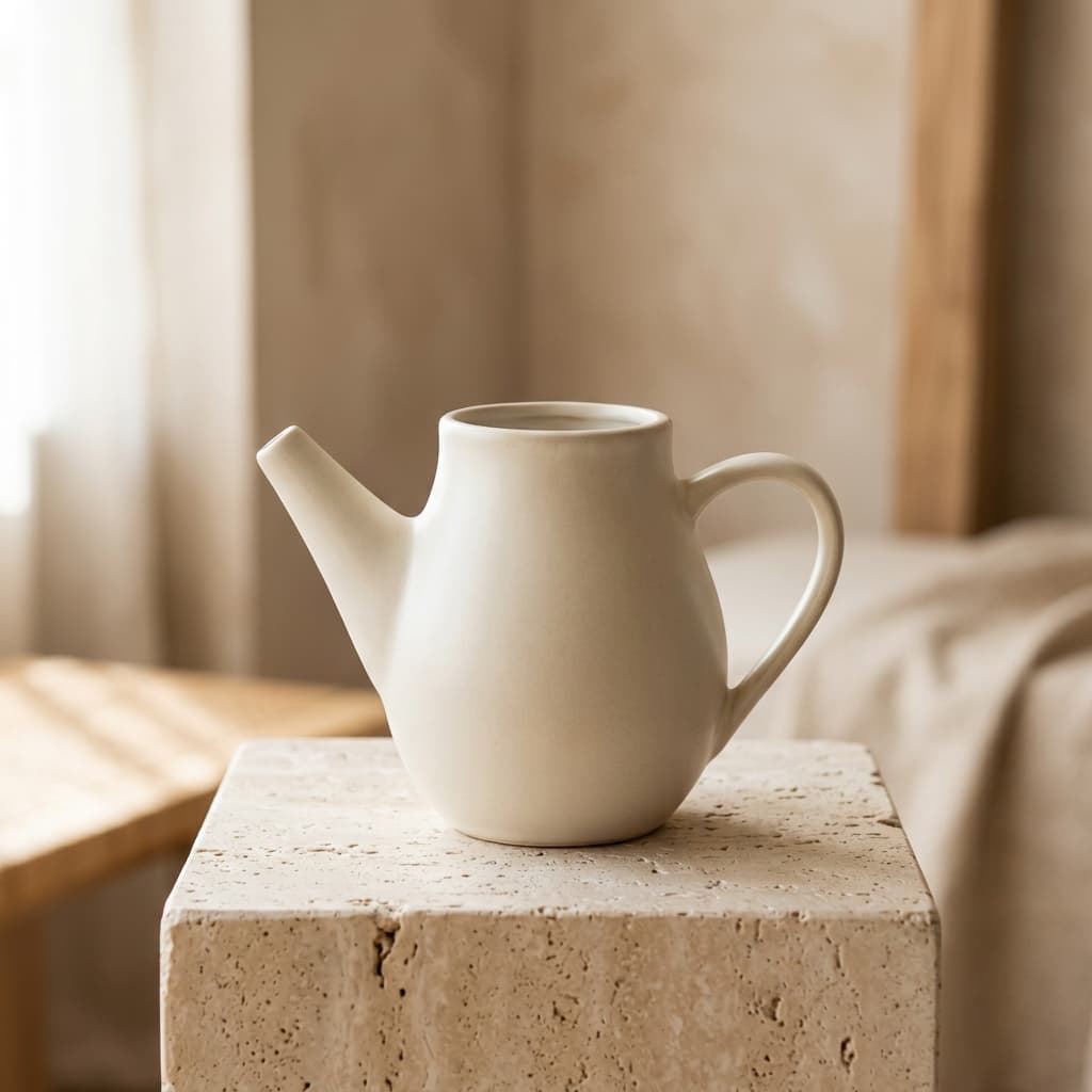 KHA Ceramic Neti Pot respiratory cleansing vessel on stone