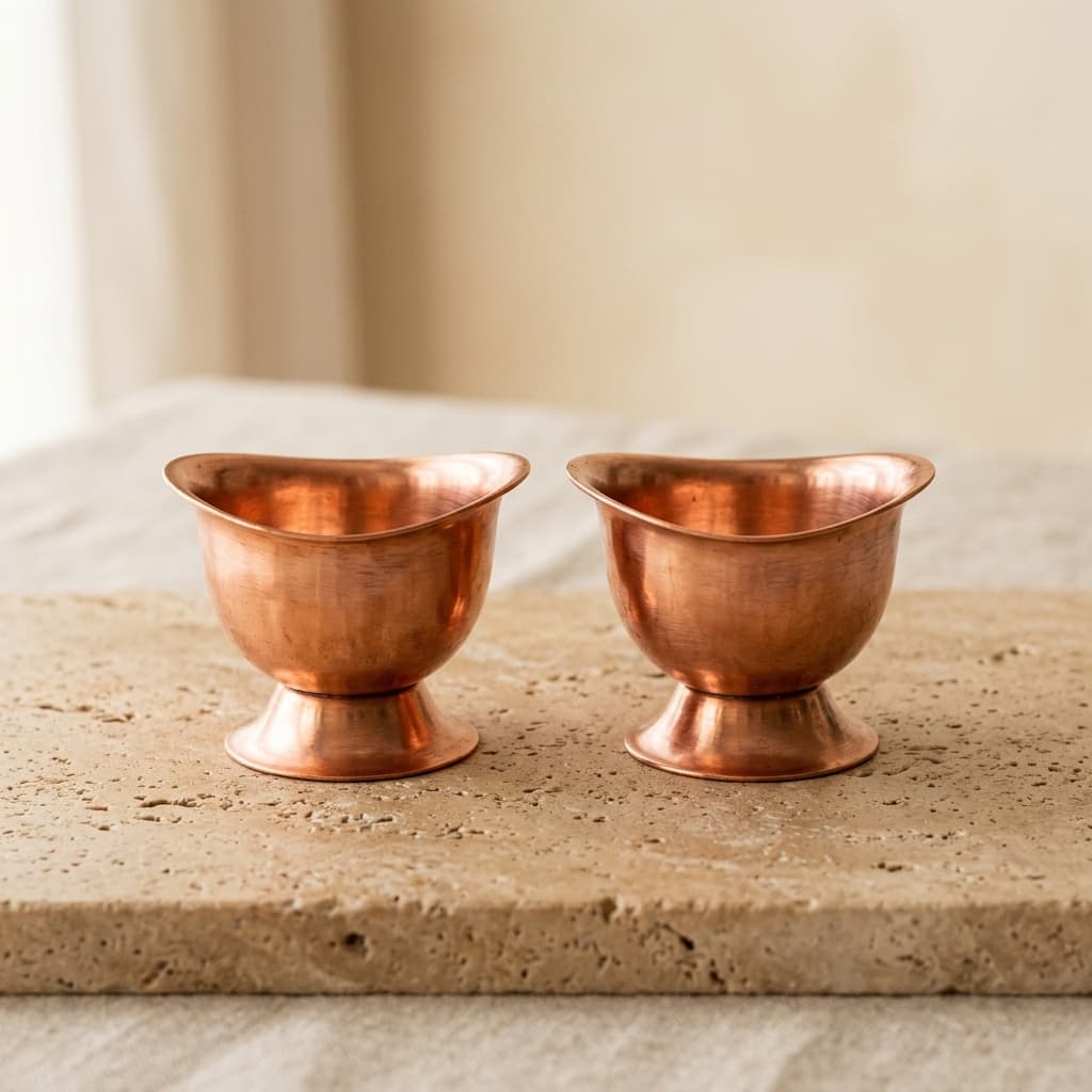 KHA Copper Eyewash Cups restorative ocular vessel pair on travertine