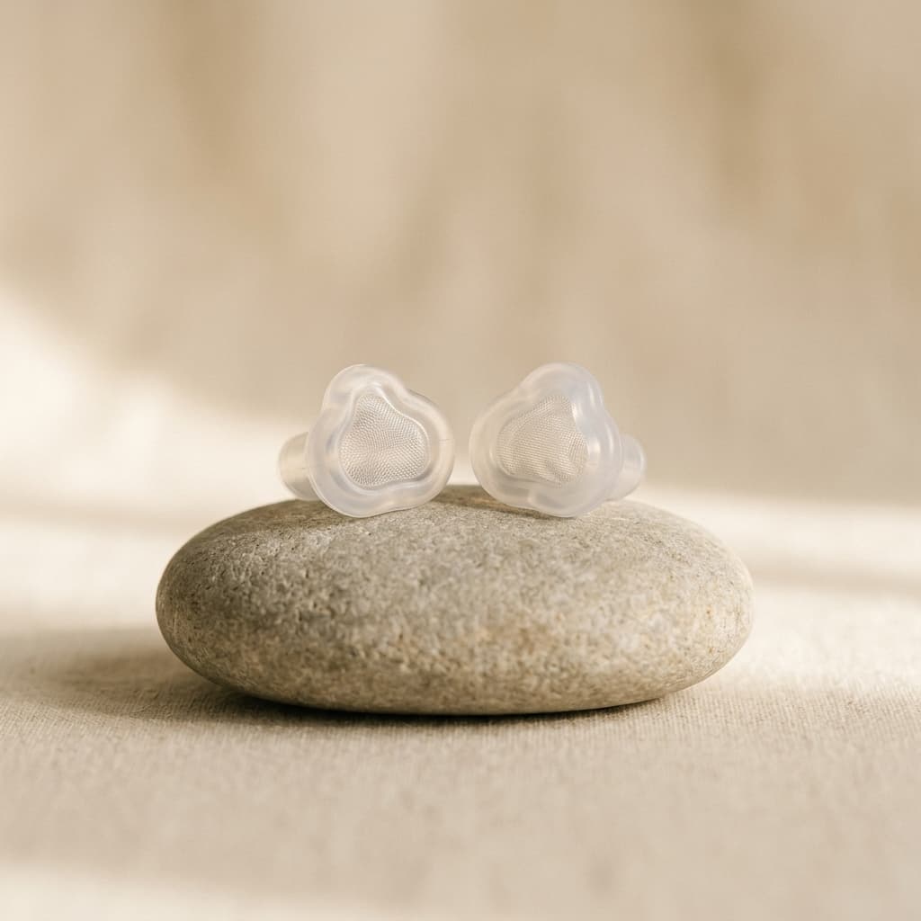 KHA Ayurvedic Nose Filters silicone respiratory inserts on river pebble